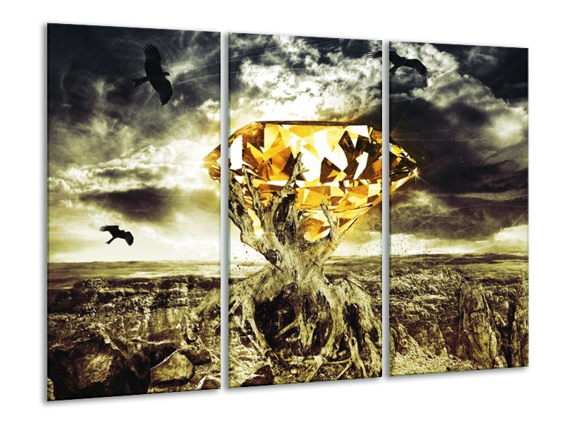 Canvas schilderij Steen | Geel, Groen, Grijs | 120x80cm 3Luik