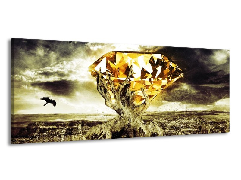 Canvas schilderij Steen | Geel, Groen, Grijs | 145x58cm 1Luik