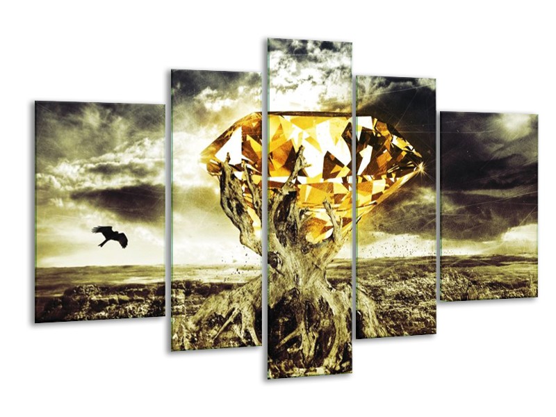 Canvas schilderij Steen | Geel, Groen, Grijs | 170x100cm 5Luik