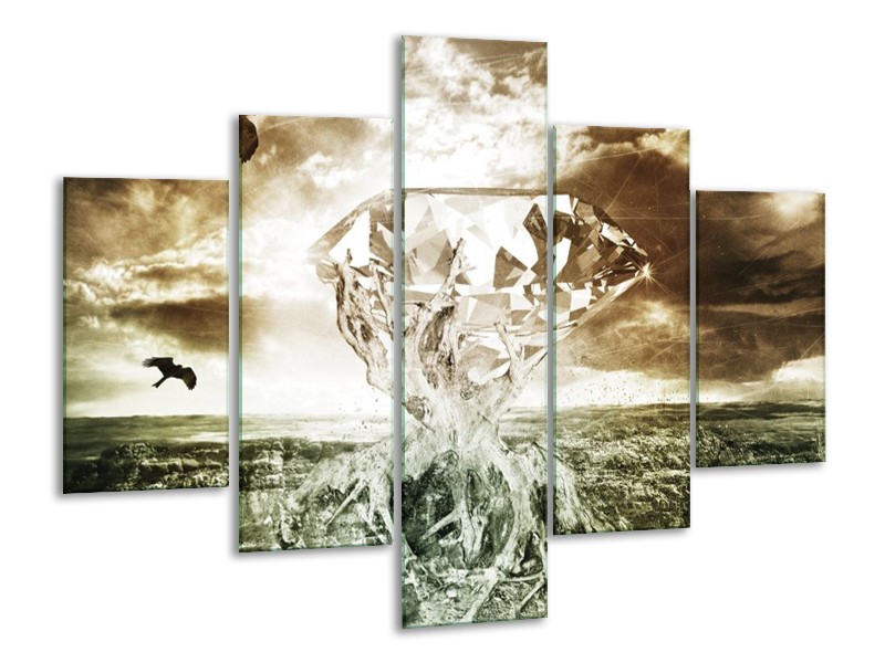 Canvas schilderij Steen | Groen, Bruin, Wit | 100x70cm 5Luik