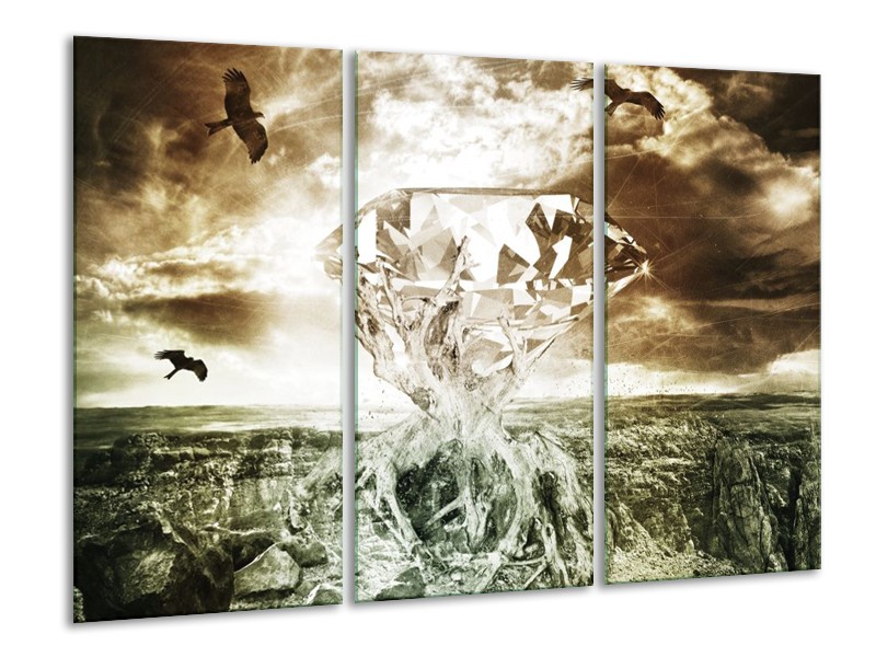 Canvas schilderij Steen | Groen, Bruin, Wit | 120x80cm 3Luik