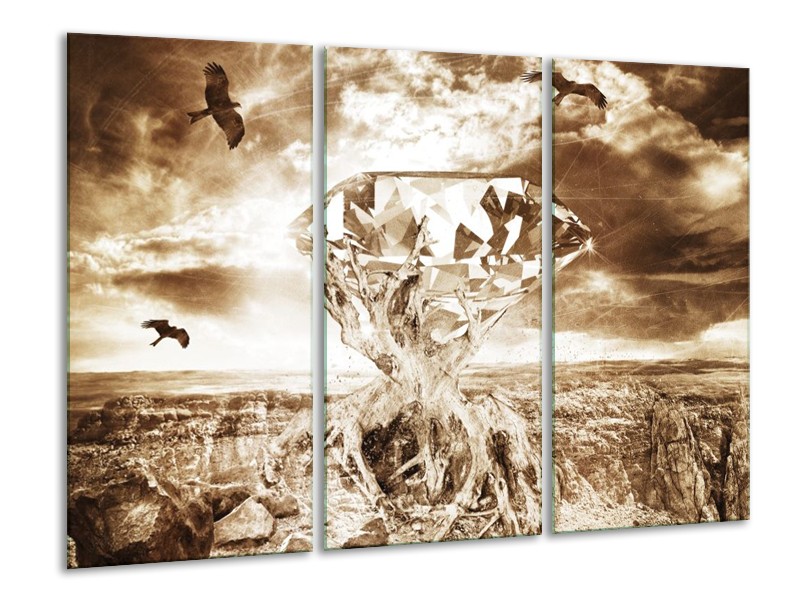 Canvas schilderij Steen | Bruin, Wit | 120x80cm 3Luik