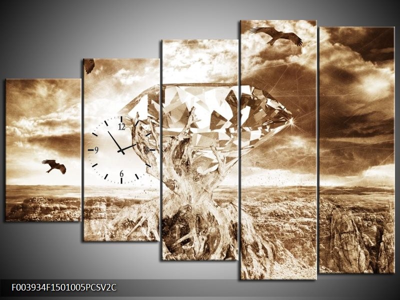 Klok schilderij Steen | Bruin, Wit | 150x100cm 5Luik