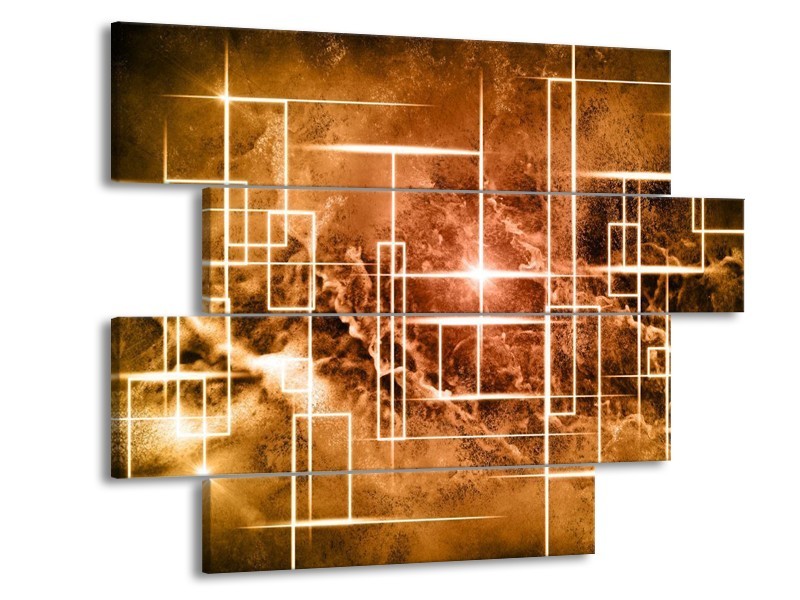 Canvas schilderij Abstract | Bruin, Wit | 115x85cm 4Luik