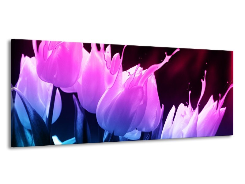 Canvas schilderij Tulp | Paars, Roze, Blauw | 145x58cm 1Luik