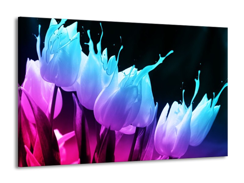 Canvas schilderij Tulp | Blauw, Paars, Roze | 140x90cm 1Luik