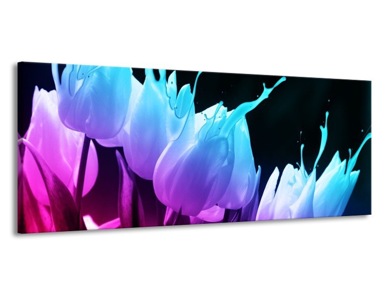 Canvas schilderij Tulp | Blauw, Paars, Roze | 145x58cm 1Luik