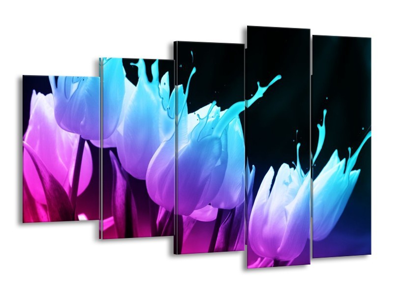 Canvas schilderij Tulp | Blauw, Paars, Roze | 150x100cm 5Luik
