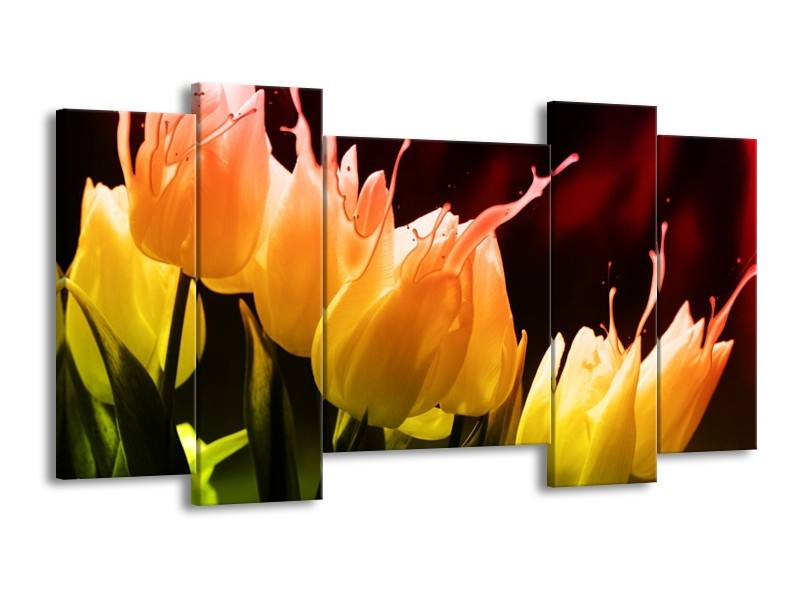 Canvas schilderij Tulp | Oranje, Geel, Zwart | 120x65 5Luik