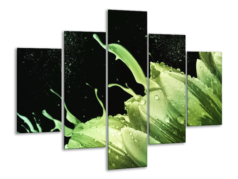 Canvas schilderij Tulp | Groen, Zwart | 100x70cm 5Luik