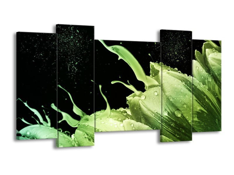 Canvas schilderij Tulp | Groen, Zwart | 120x65 5Luik