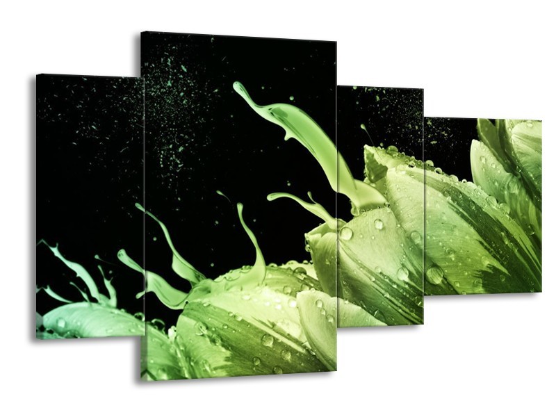 Canvas schilderij Tulp | Groen, Zwart | 120x75cm 4Luik