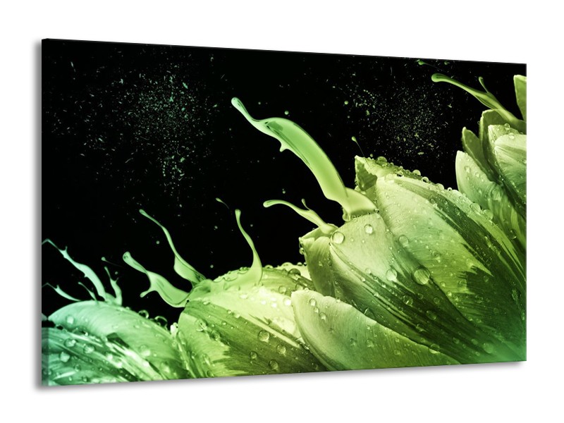 Canvas schilderij Tulp | Groen, Zwart | 140x90cm 1Luik