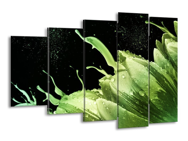 Canvas schilderij Tulp | Groen, Zwart | 150x100cm 5Luik