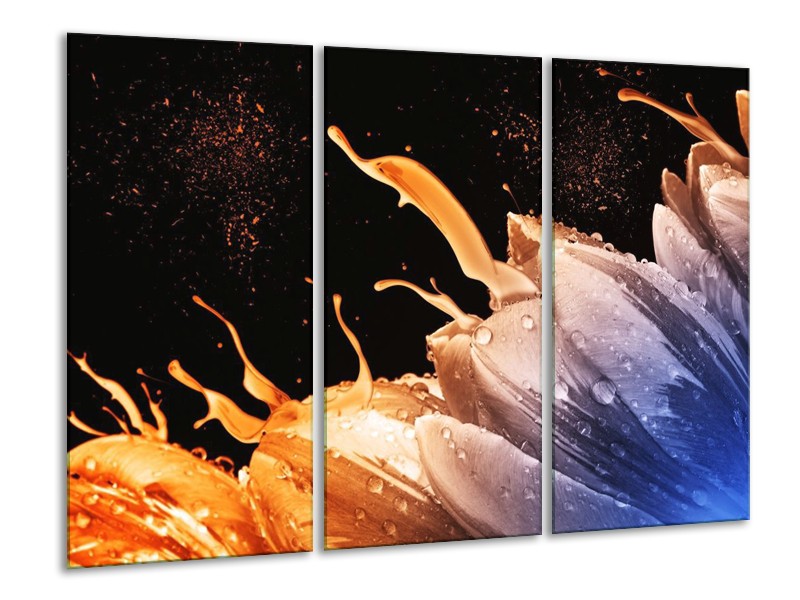 Canvas schilderij Tulp | Geel, Bruin, Zwart | 120x80cm 3Luik