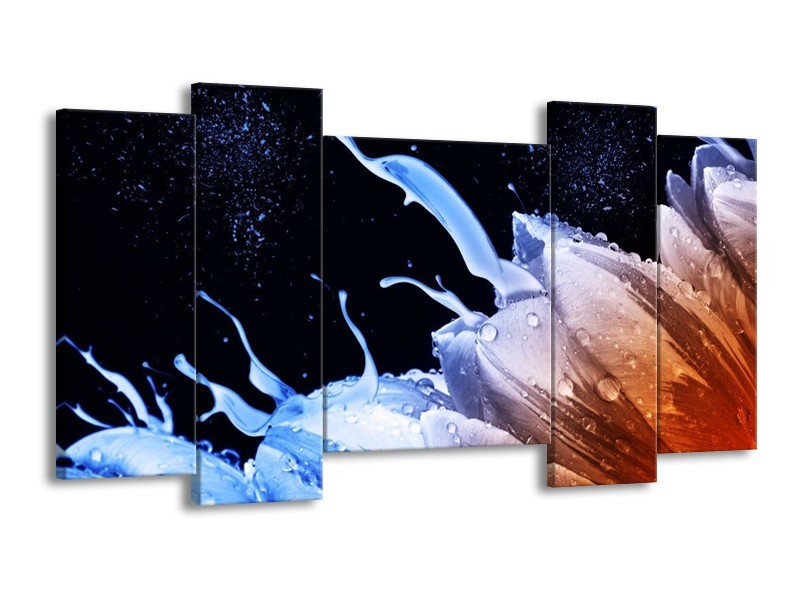 Canvas schilderij Tulp | Blauw, Bruin, Zwart | 120x65 5Luik