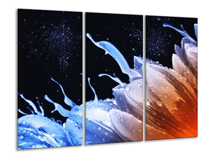 Canvas schilderij Tulp | Blauw, Bruin, Zwart | 120x80cm 3Luik
