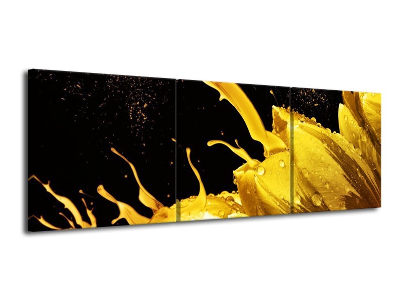 Canvas schilderij Tulp | Geel, Goud, Zwart | 120x40cm 3Luik