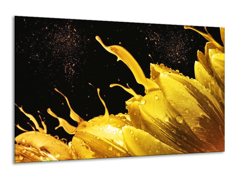 Canvas schilderij Tulp | Geel, Goud, Zwart | 120x70cm 1Luik