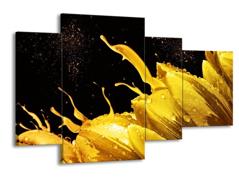 Canvas schilderij Tulp | Geel, Goud, Zwart | 120x75cm 4Luik