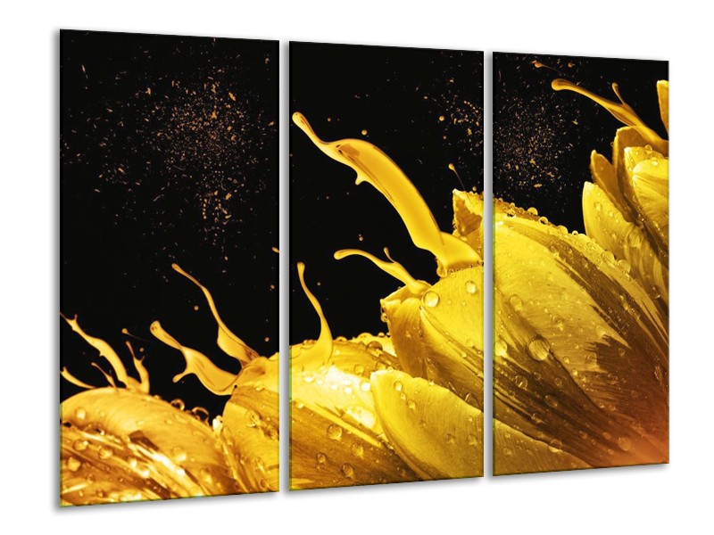 Canvas schilderij Tulp | Geel, Goud, Zwart | 120x80cm 3Luik