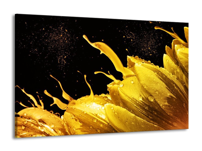 Canvas schilderij Tulp | Geel, Goud, Zwart | 140x90cm 1Luik
