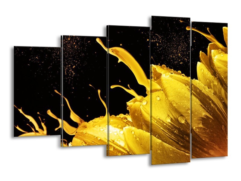 Canvas schilderij Tulp | Geel, Goud, Zwart | 150x100cm 5Luik
