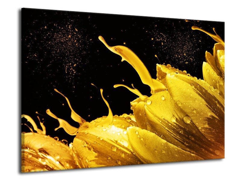 Canvas schilderij Tulp | Geel, Goud, Zwart | 70x50cm 1Luik