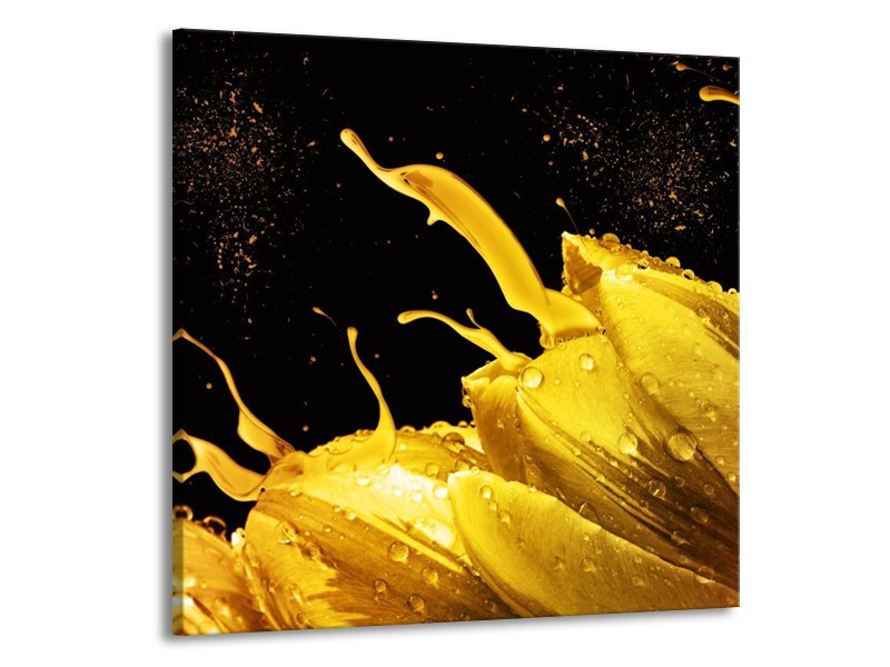 Canvas schilderij Tulp | Geel, Goud, Zwart | 70x70cm 1Luik