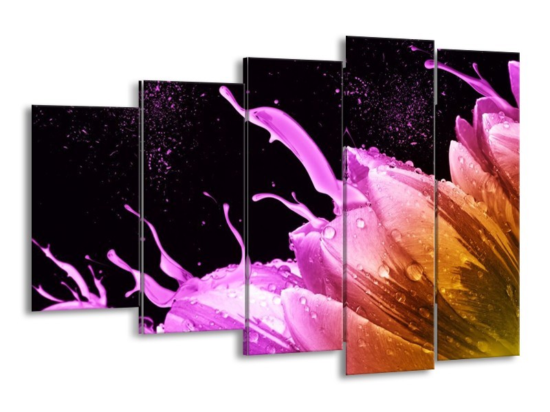 Canvas schilderij Tulp | Oranje, Zwart, Roze | 150x100cm 5Luik