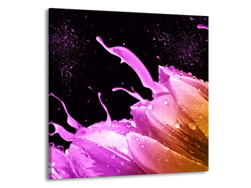 Canvas schilderij Tulp | Oranje, Zwart, Roze | 70x70cm 1Luik