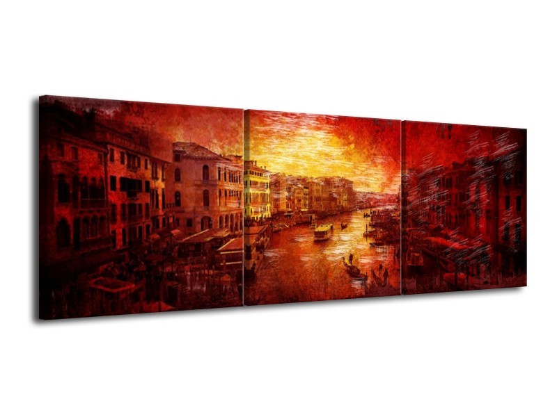 Canvas schilderij Steden | Rood, Geel, Zwart | 120x40cm 3Luik