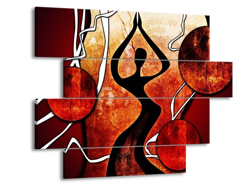 Canvas schilderij Abstract | Zwart, Rood, Wit | 115x85cm 4Luik