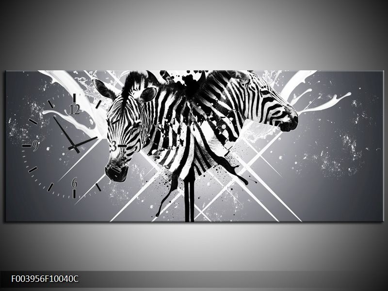 Klok schilderij Zebra | Zwart, Wit, Grijs | 100x40cm 1Luik