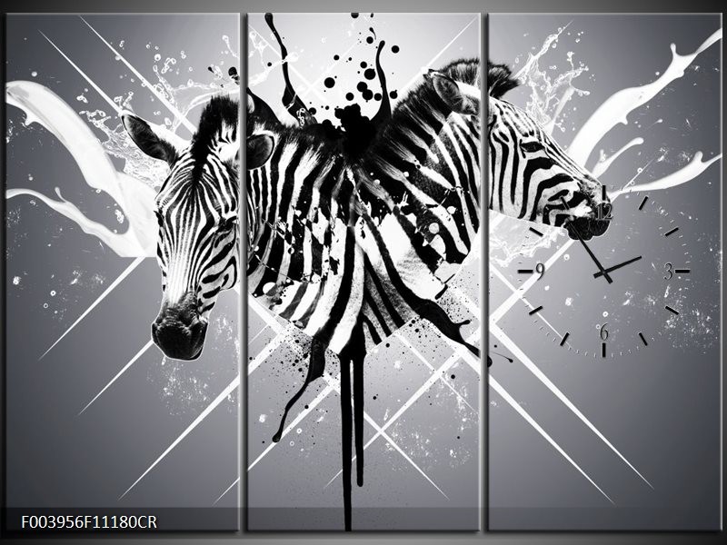 Klok schilderij Zebra | Zwart, Wit, Grijs | 111x80cm 3Luik