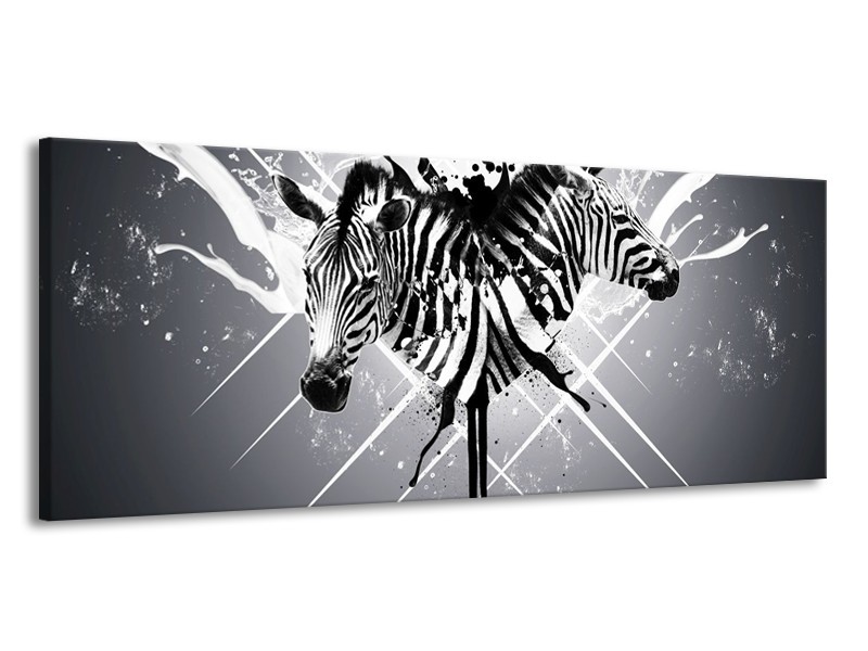 Canvas schilderij Zebra | Zwart, Wit, Grijs | 145x58cm 1Luik