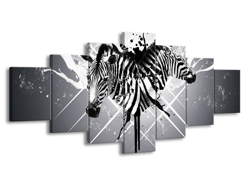 Glas schilderij Zebra | Zwart, Wit, Grijs | 210x100cm 7Luik