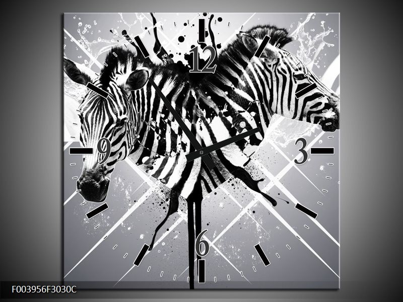 Klok schilderij Zebra | Zwart, Wit, Grijs | 30x30cm 1Luik
