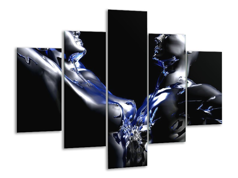 Glas schilderij Abstract | Blauw, Zilver, Zwart | 100x70cm 5Luik