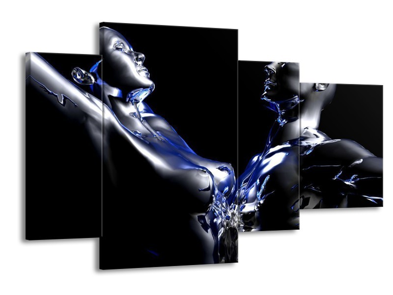 Glas schilderij Abstract | Blauw, Zilver, Zwart | 120x75cm 4Luik