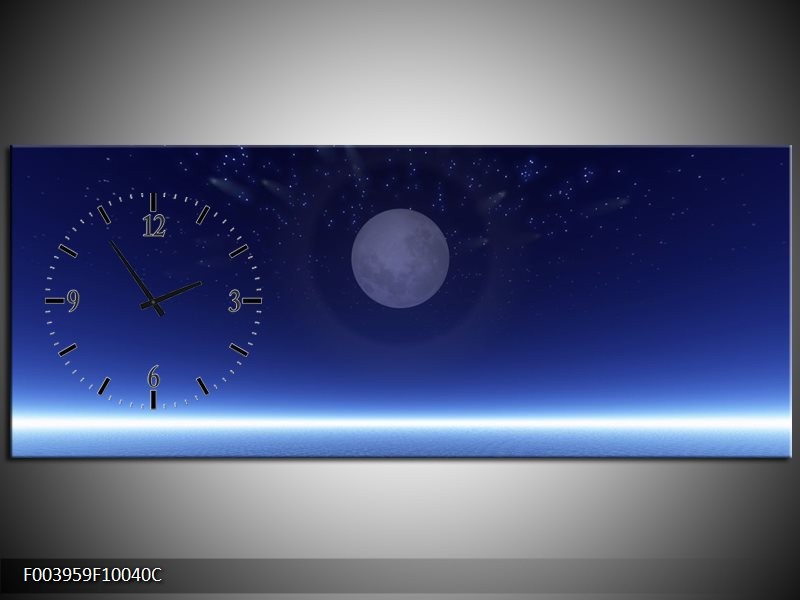 Klok schilderij Maan | Blauw, Wit, Grijs | 100x40cm 1Luik