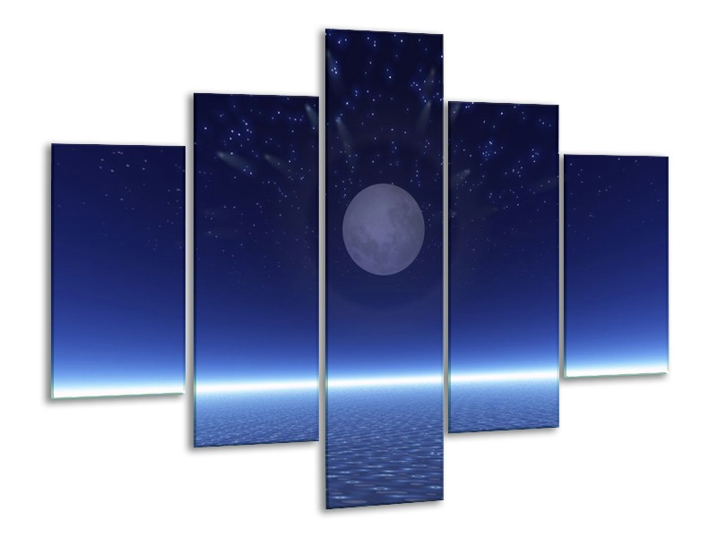 Canvas schilderij Maan | Blauw, Wit, Grijs | 100x70cm 5Luik
