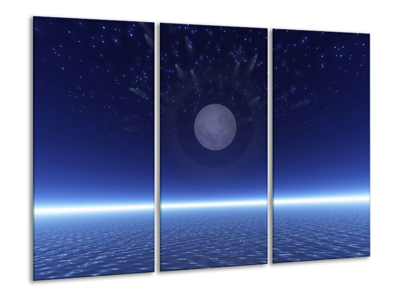 Canvas schilderij Maan | Blauw, Wit, Grijs | 120x80cm 3Luik