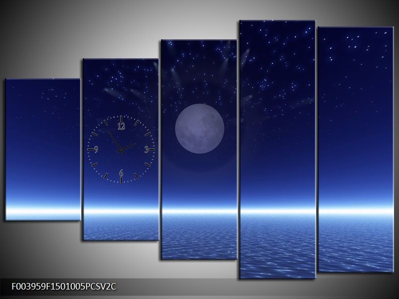 Klok schilderij Maan | Blauw, Wit, Grijs | 150x100cm 5Luik