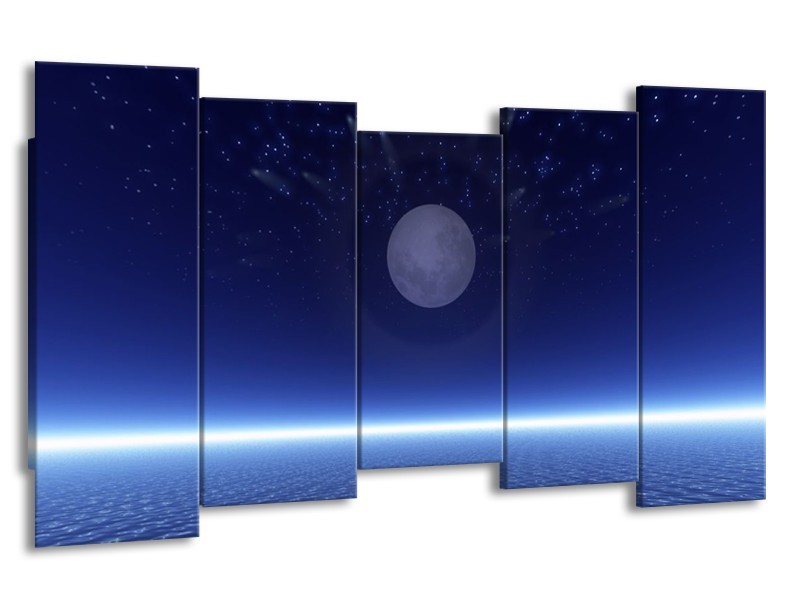 Canvas schilderij Maan | Blauw, Wit, Grijs | 150x80cm 5Luik