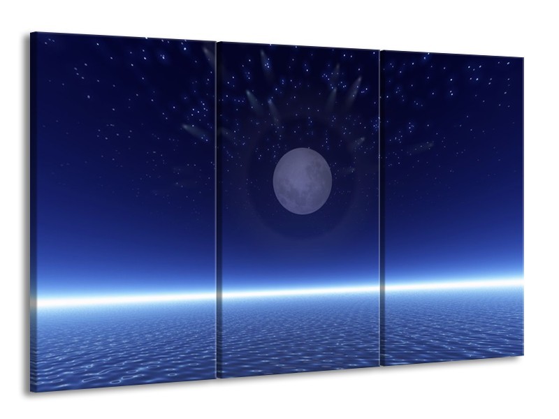 Canvas schilderij Maan | Blauw, Wit, Grijs | 165x100cm 3Luik