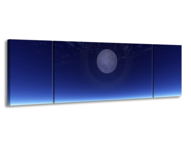 Canvas schilderij Maan | Blauw, Wit, Grijs | 170x50cm 3Luik
