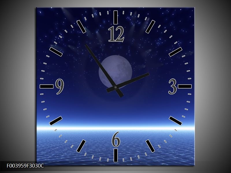 Klok schilderij Maan | Blauw, Wit, Grijs | 30x30cm 1Luik