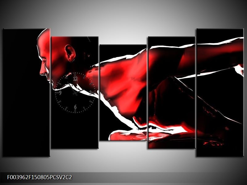 Klok schilderij Abstract | Rood, Zwart, Wit | 150x80cm 5Luik
