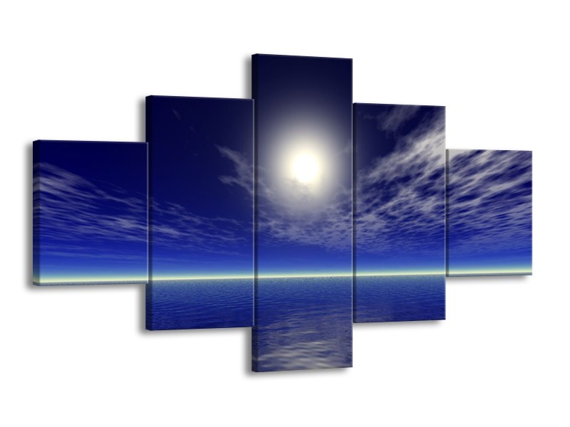 Canvas schilderij Zee | Blauw, Wit | 125x70cm 5Luik